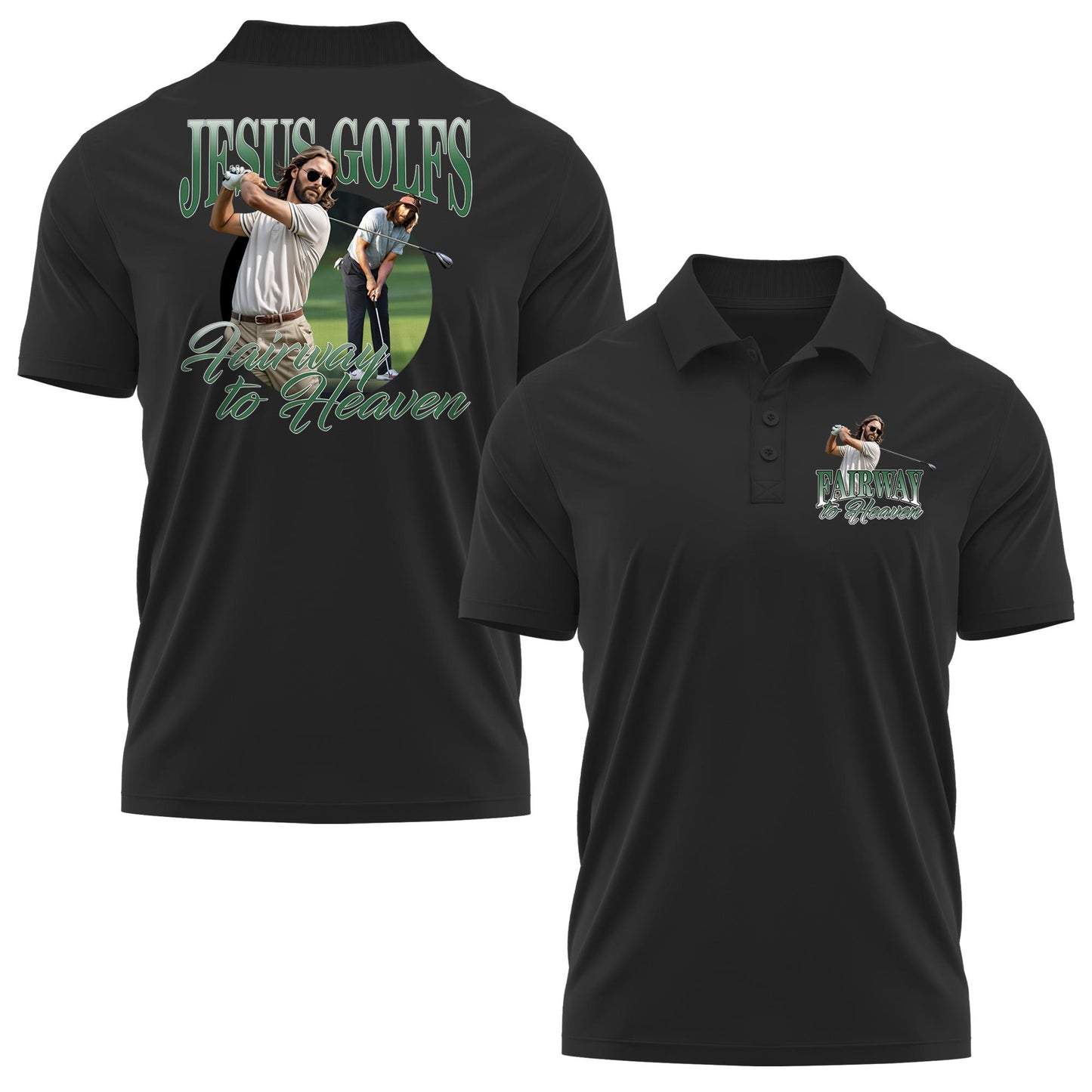 Jesus Golfs Fairway to Heaven Collection Men's Athletic Sport Polo Black