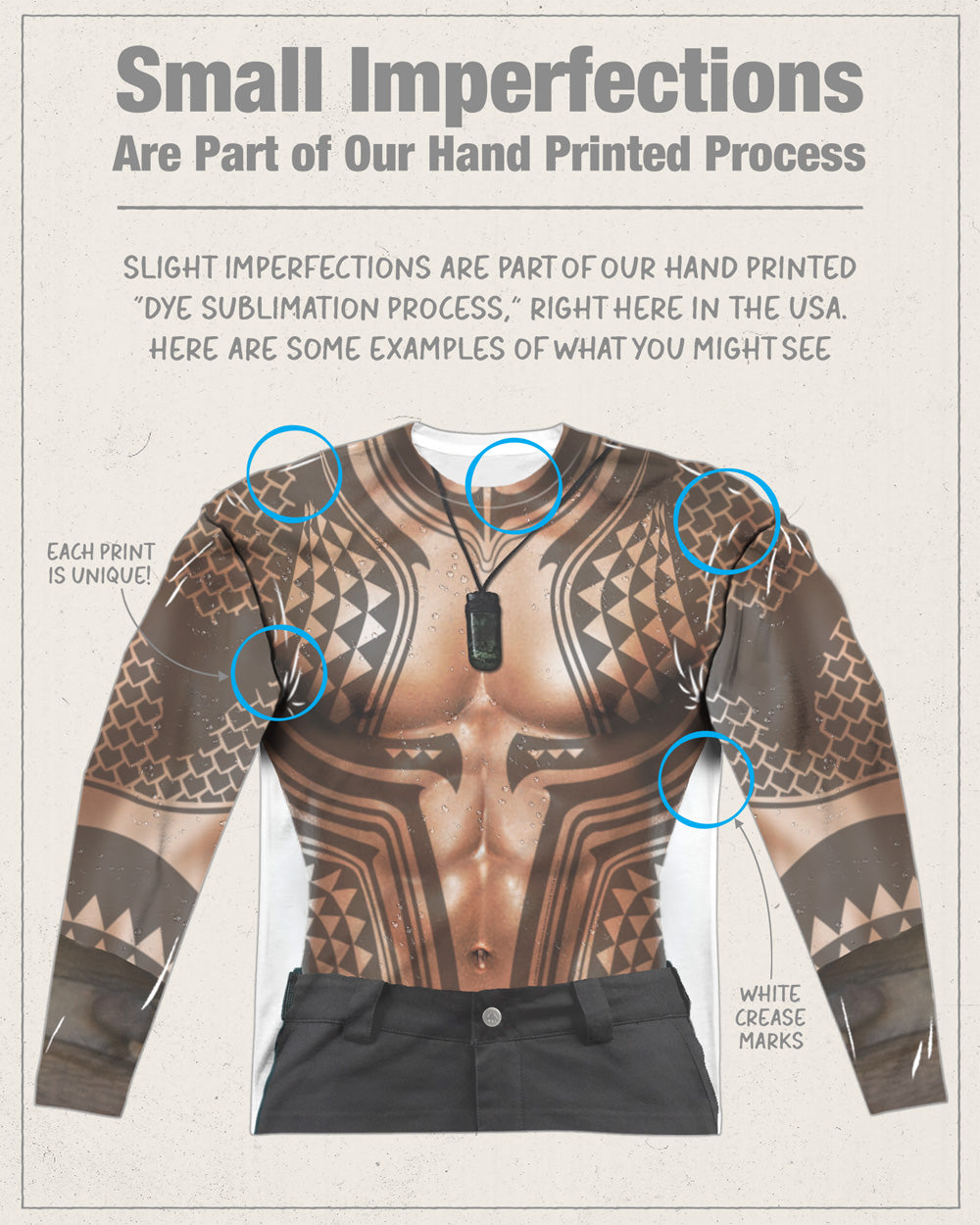 Aquaman Movie Tattooed Torso Long Sleeve Double-Sided Sublimated Costume Adult T Shirt
