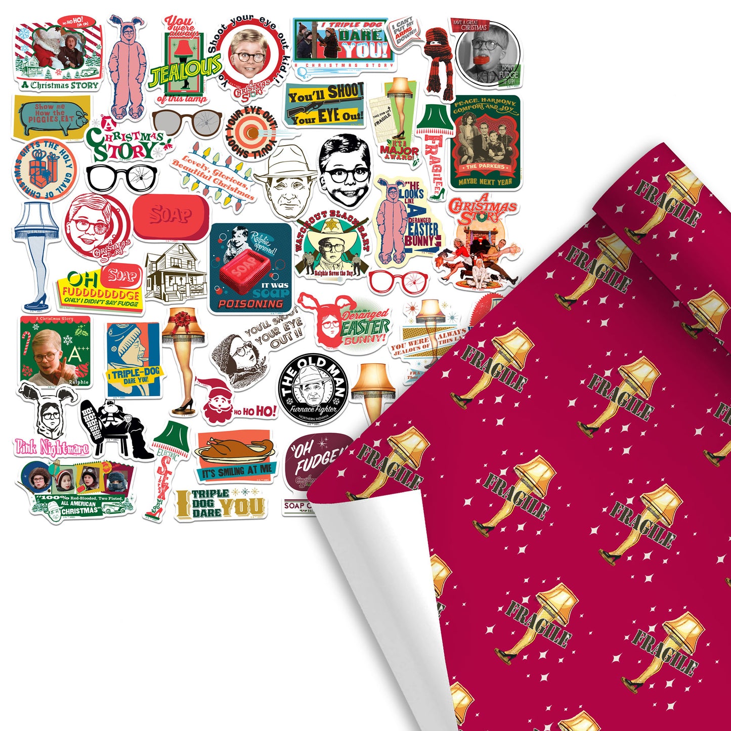 A Christmas Story Holiday Gift Wrap + Stickers Bundle