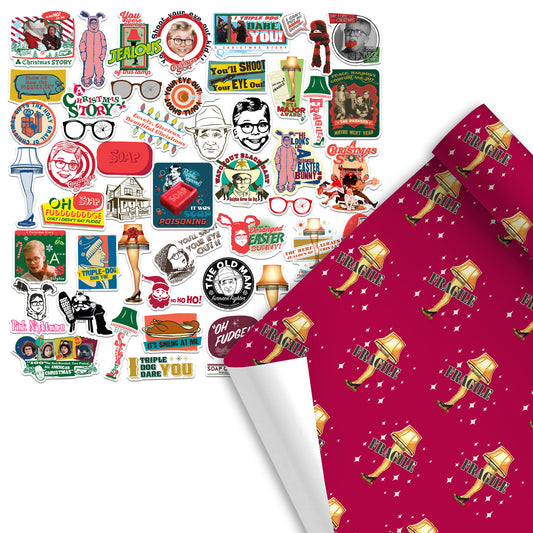 A Christmas Story Holiday Gift Wrap + Stickers Bundle