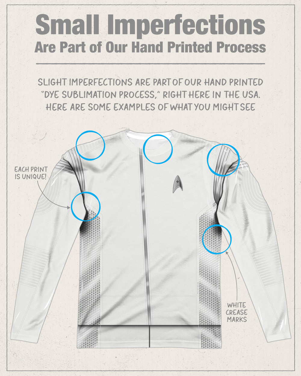 Stark Trek: Discovery Medical Uniform White Long Sleeve Double-Sided Sublimated Costume Adult T Shirt