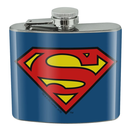 Superman Classic S Shield Logo Stainless Steel 5oz Hip Drink Kidney Flask