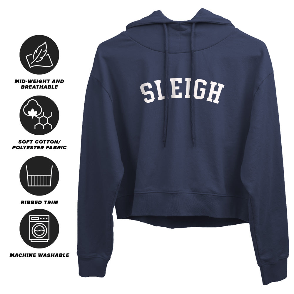 Christmas Sleigh Varsity Lettering Adult Women's Sweatshirt and Cropped Hoodie Navy
