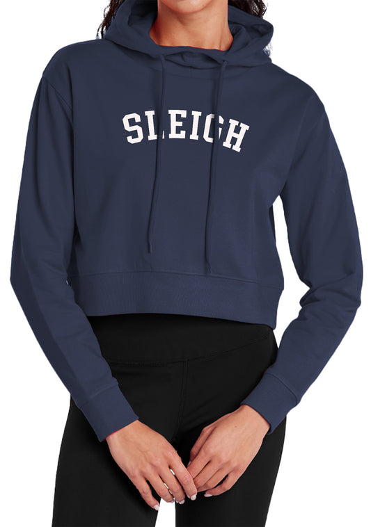 Christmas Sleigh Varsity Lettering Adult Women's Sweatshirt and Cropped Hoodie Navy