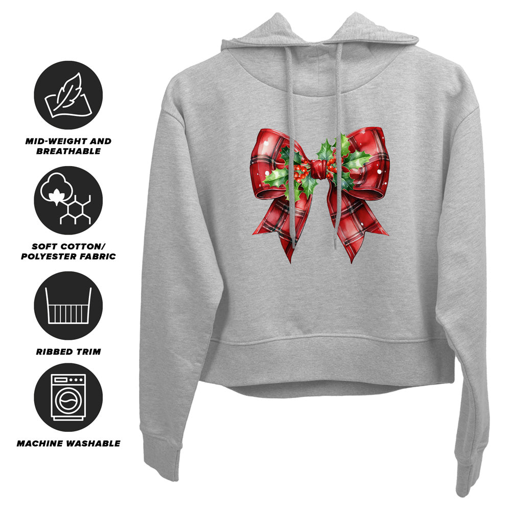 Christmas Bow Adult Women's Sweatshirt and Cropped Hoodie Grey