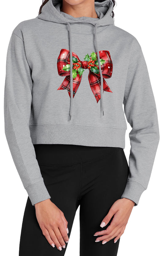 Christmas Bow Adult Women's Sweatshirt and Cropped Hoodie Grey