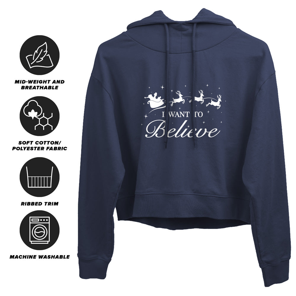 I Want to Believe Christmas Women's Sweatshirt and Cropped Hoodie Navy