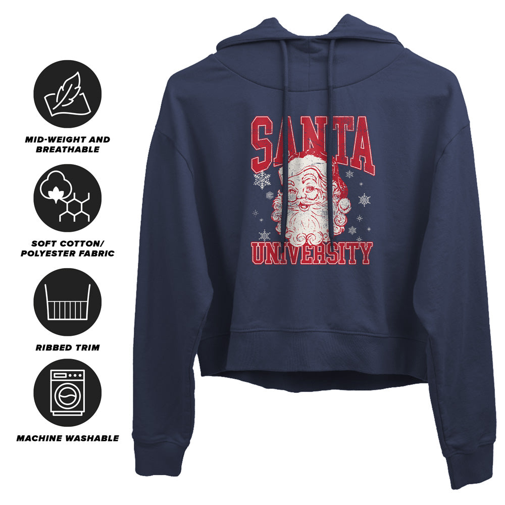 Santa University Varsity Christmas Women's Sweatshirt and Cropped Hoodie Navy