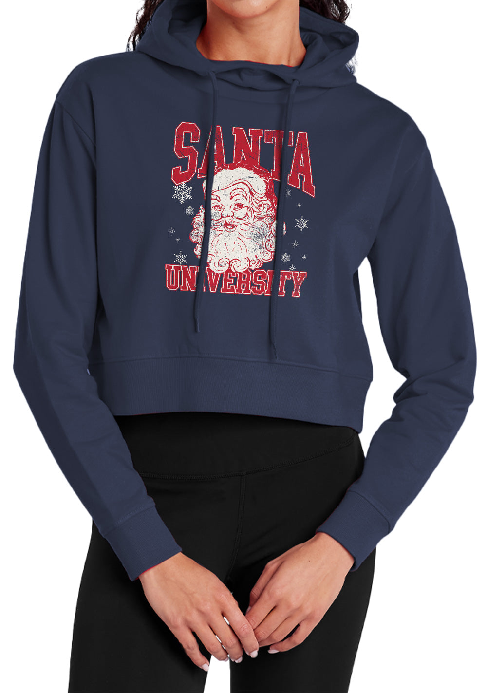 Santa University Varsity Christmas Women's Sweatshirt and Cropped Hoodie Navy