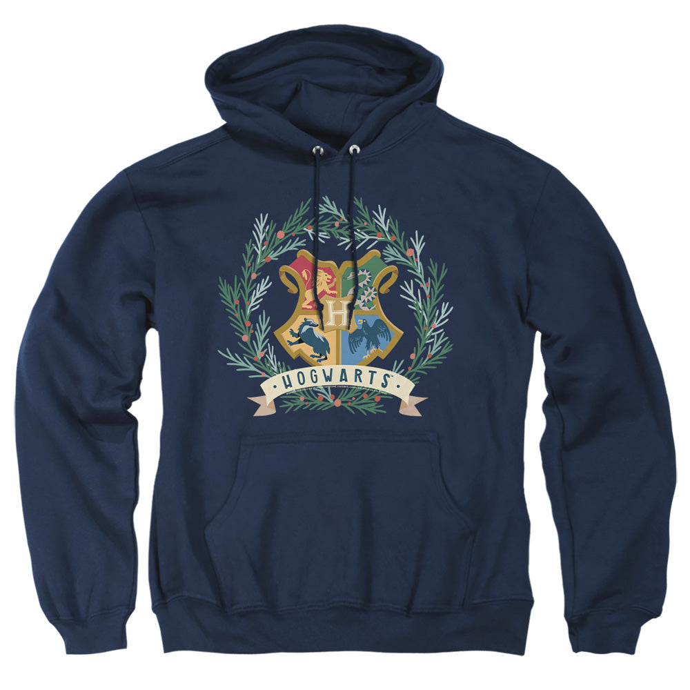 Harry Potter Hogwarts Logo Christmas Wreath Adult Hoodie and Crewneck Sweatshirt Navy