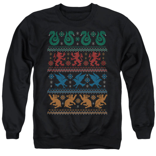 Harry Potter Hogwarts Houses Fair Isle Ugly Christmas Adult Hoodie and Crewneck Sweatshirt Black