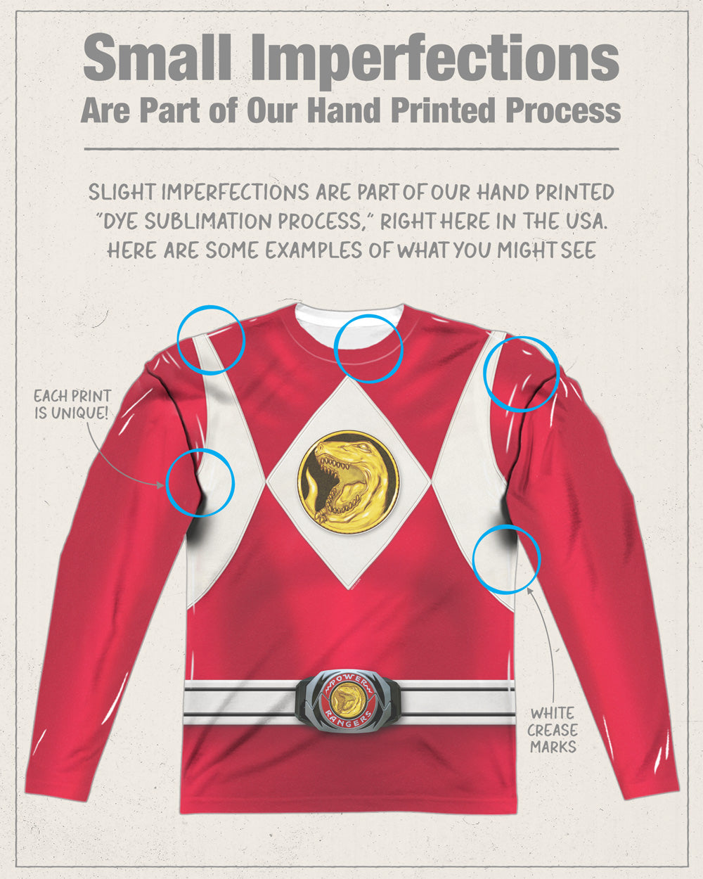 Power Rangers Red Ranger Long Sleeve Double-Sided Sublimated Costume Adult T Shirt