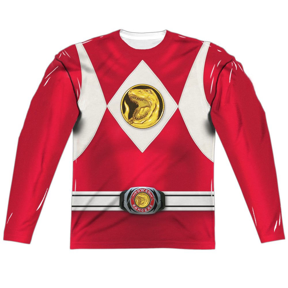 Power Rangers Red Ranger Long Sleeve Double-Sided Sublimated Costume Adult T Shirt