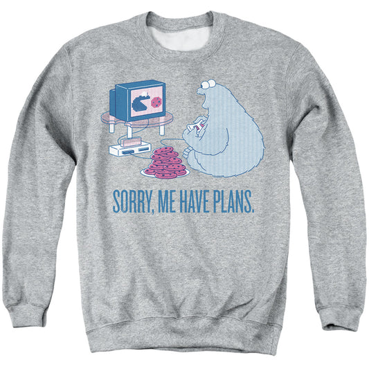 Sesame Street Cookie Monster Sorry Me Have Plans Adult Crewneck Sweatshirt Grey