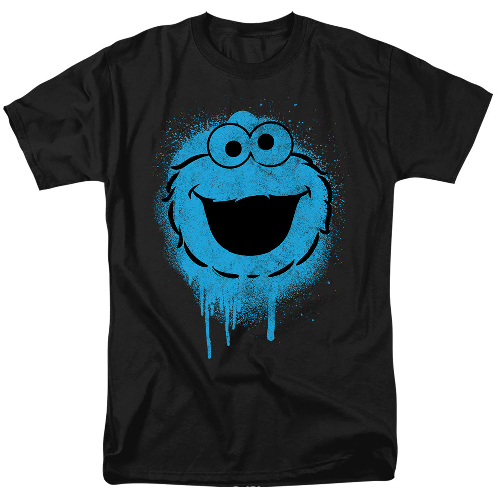 Sesame Street Cookie Monster Graffiti Spray Face Adult Unisex T Shirt Black