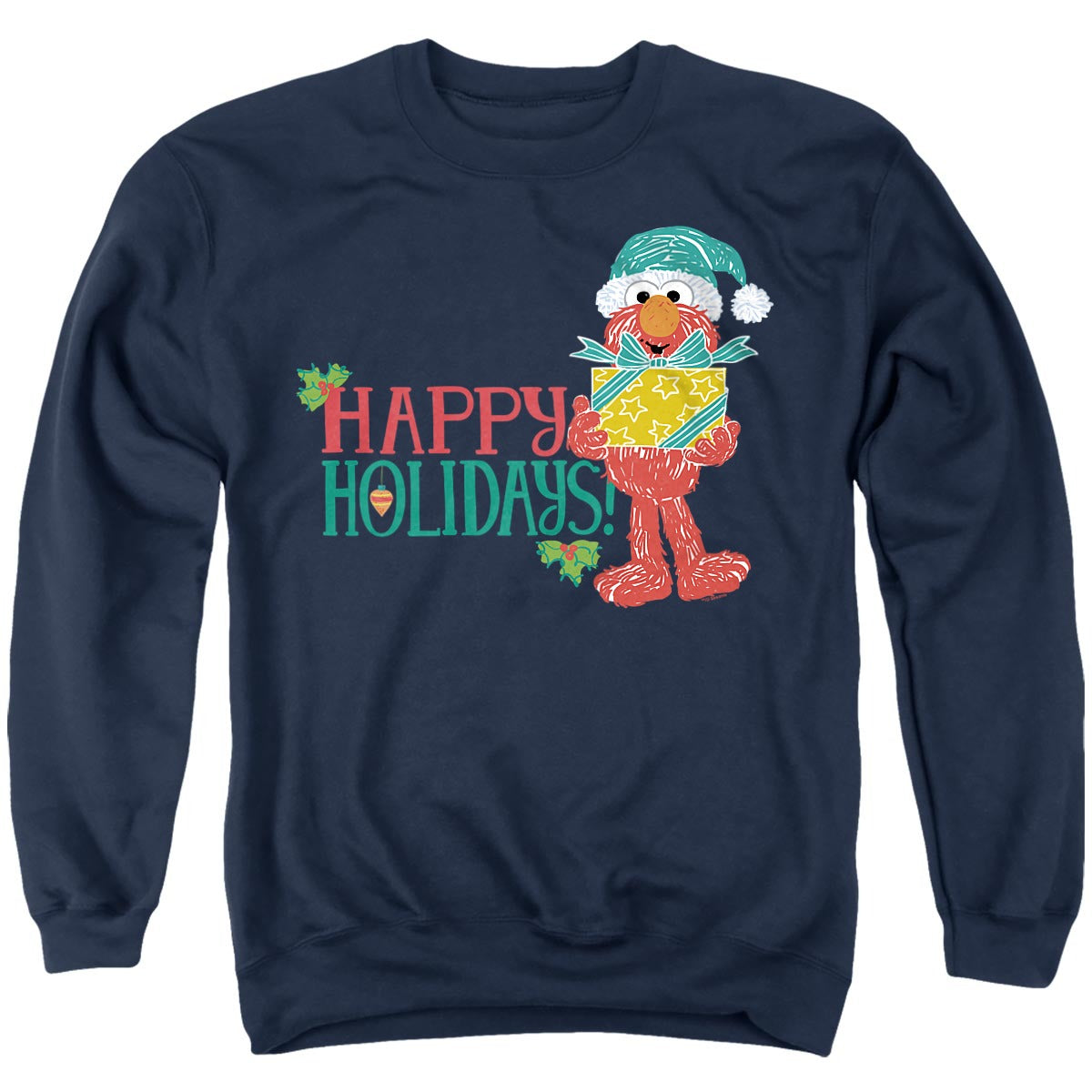 Sesame Street Elmo Happy Holidays Adult Hoodie and Crewneck Sweatshirt Navy