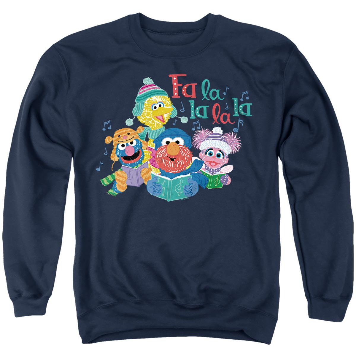 Sesame Street Fa La La La La Christmas Adult Hoodie and Crewneck Sweatshirt Navy