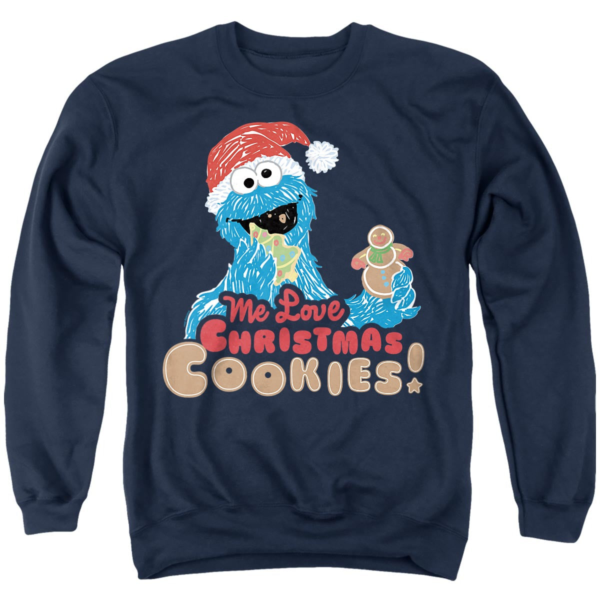 Sesame Street Cookie Monster Me Love Christmas Adult Hoodie and Crewneck Sweatshirt Navy