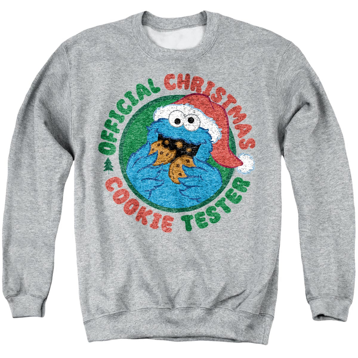 Sesame Street Christmas Cookie Tester Adult Hoodie and Crewneck Sweatshirt Grey