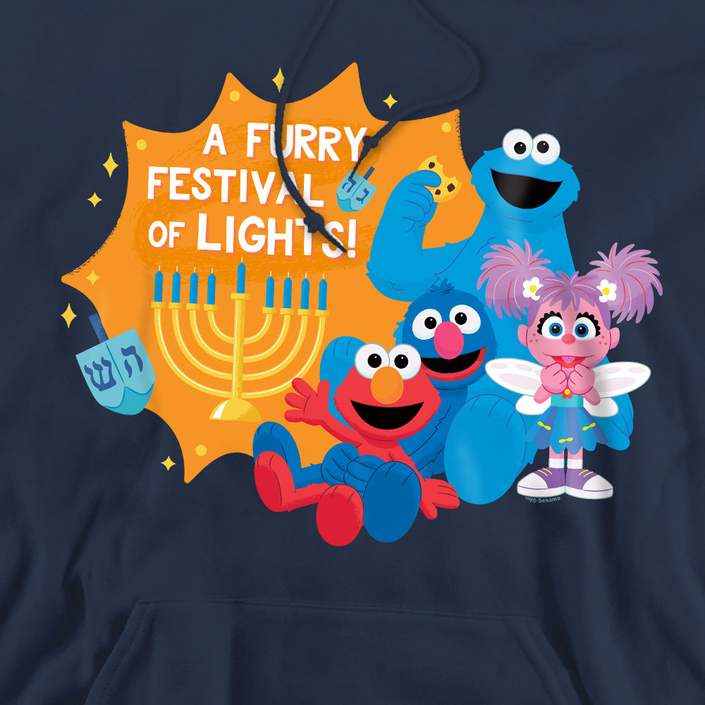Sesame Street Furry Festival of Lights Adult Hoodie and Crewneck Sweatshirt Navy