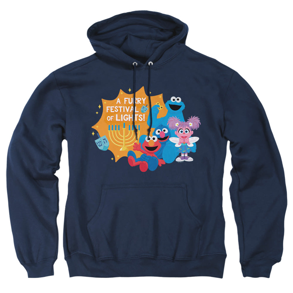 Sesame Street Furry Festival of Lights Adult Hoodie and Crewneck Sweatshirt Navy