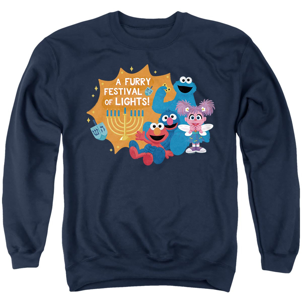 Sesame Street Furry Festival of Lights Adult Hoodie and Crewneck Sweatshirt Navy