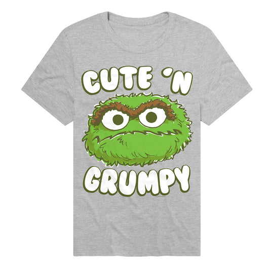 Sesame Street Cute n' Grumpy Oscar Unisex Adult T Shirt Grey