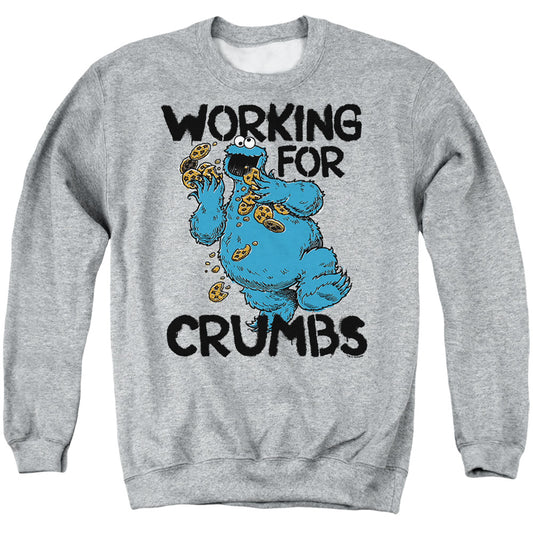 Sesame Street Cookie Monster Working for Crumbs Adult Crewneck Sweatshirt Grey