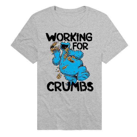 Sesame Street Cookie Monster Working for Crumbs Unisex Adult T Shirt Grey