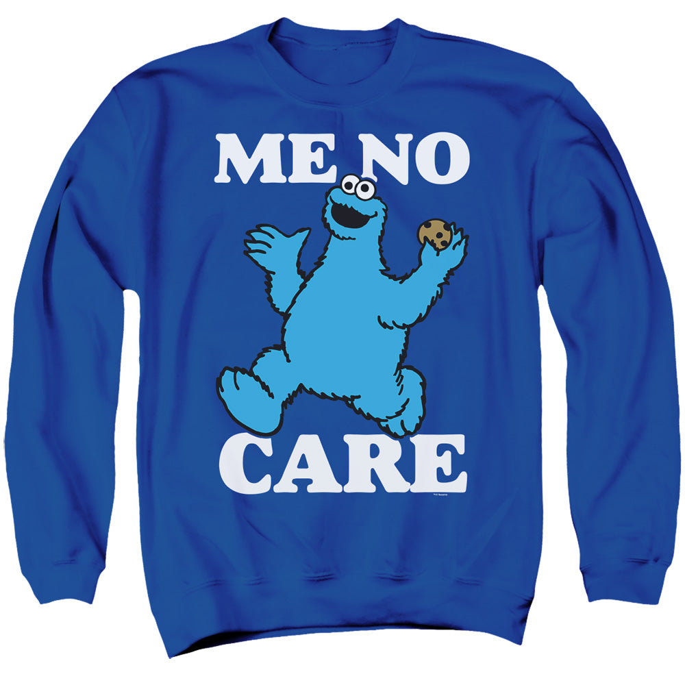 Sesame Street Cookie Monster Me No Care Adult Crewneck Sweatshirt Blue