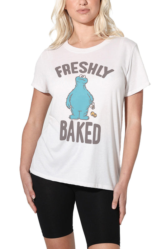 Sesame Street Cookie Monster Freshly Baked Women's Loose T Shirt White