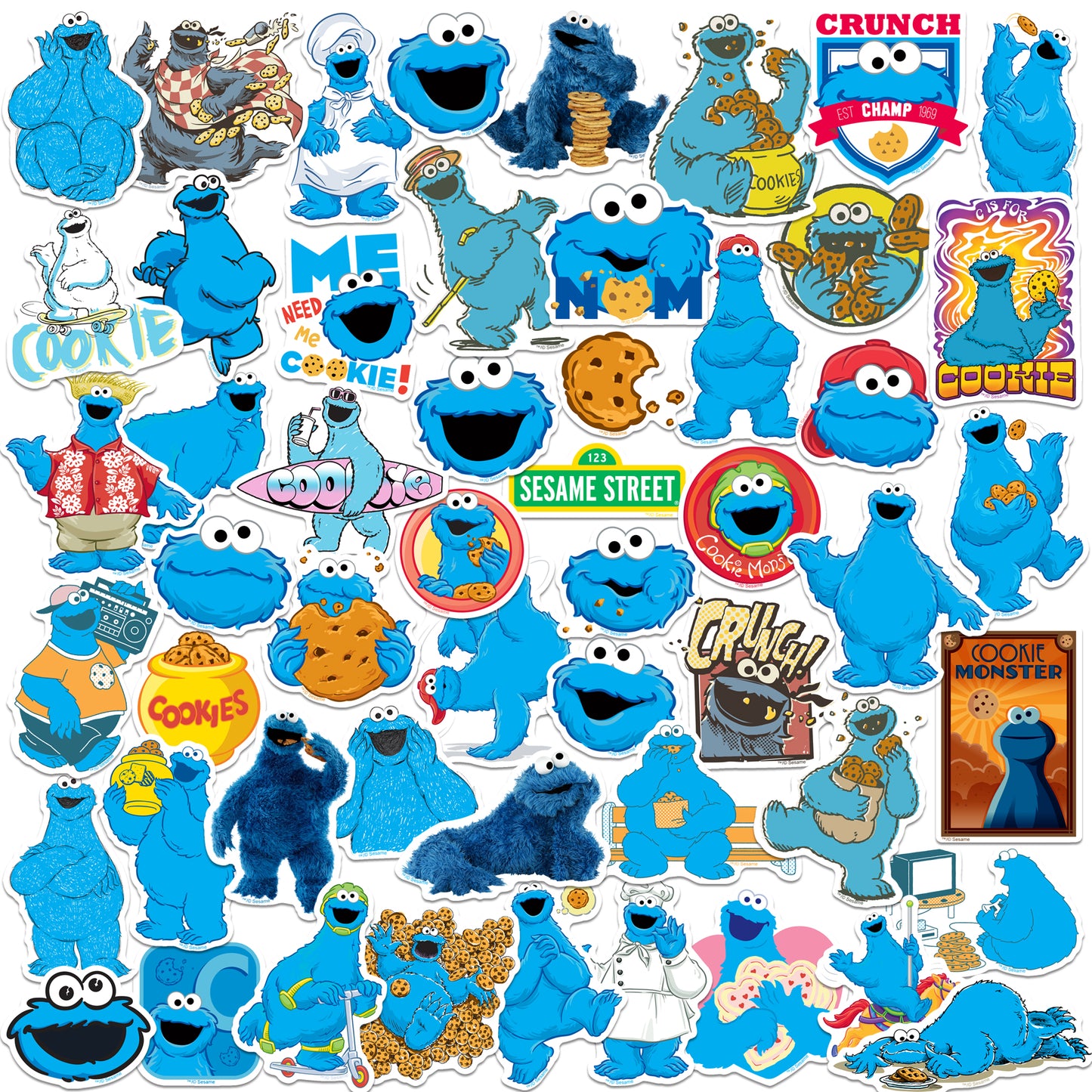 Cookie Monster Vinyl Stickers 50-Pack