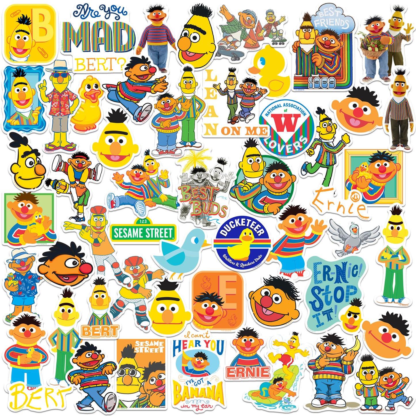 Bert & Ernie Vinyl Stickers 50-Pack