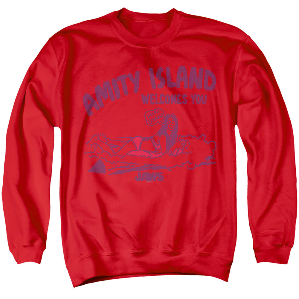 Jaws Amity Welcome Adult Crewneck Sweatshirt Red