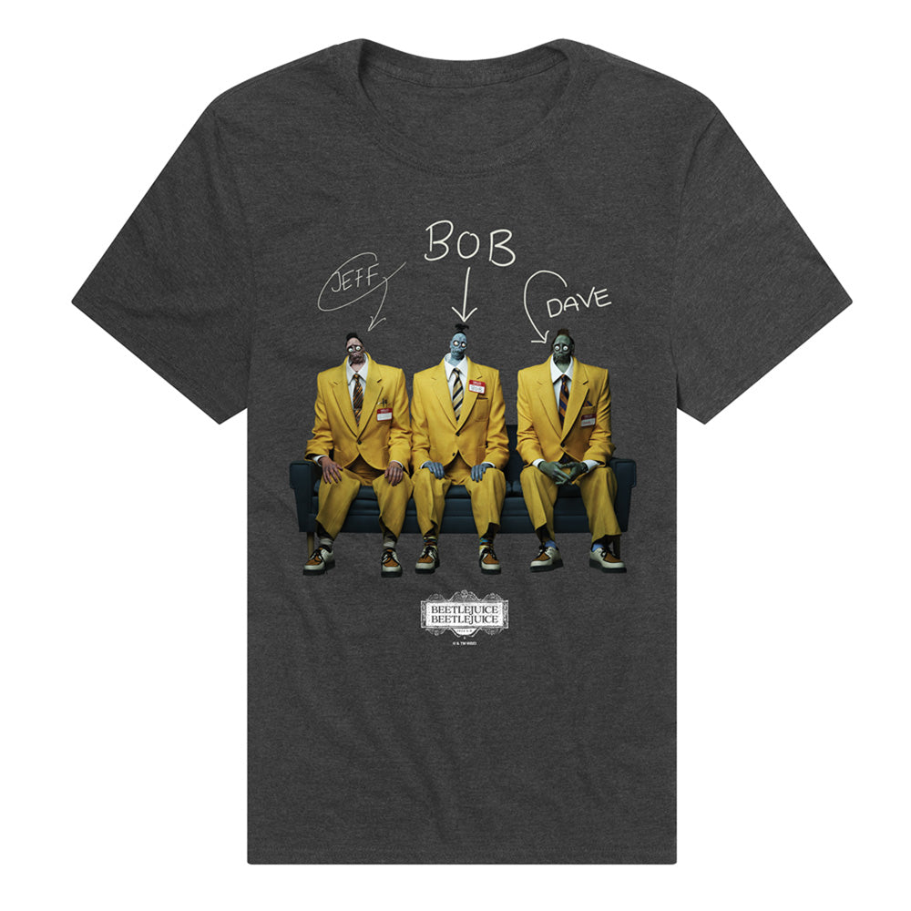 Beetlejuice Beetlejuice Shrinkers Jeff Bob Dave Adult T Shirt Charcoal
