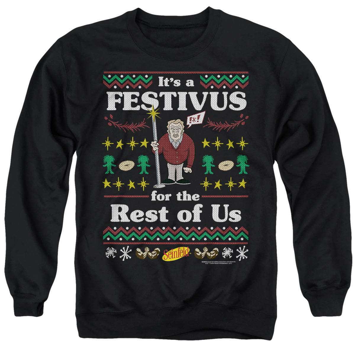 Seinfeld Festive Festivus Ugly Christmas Sweater Adult Hoodie and Crewneck Sweatshirt Black