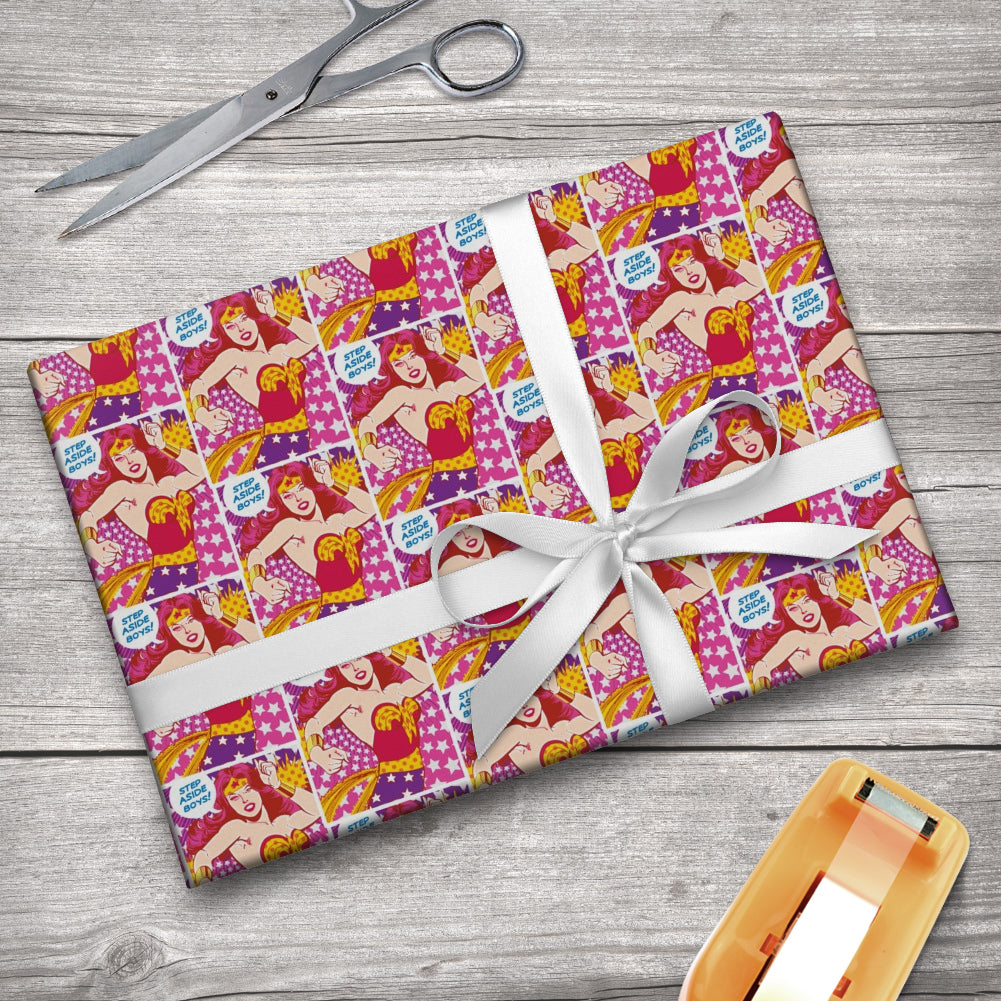 Wonder Woman Step Aside Boys Gift Wrap Wrapping Paper Rolls 30" x 72"
