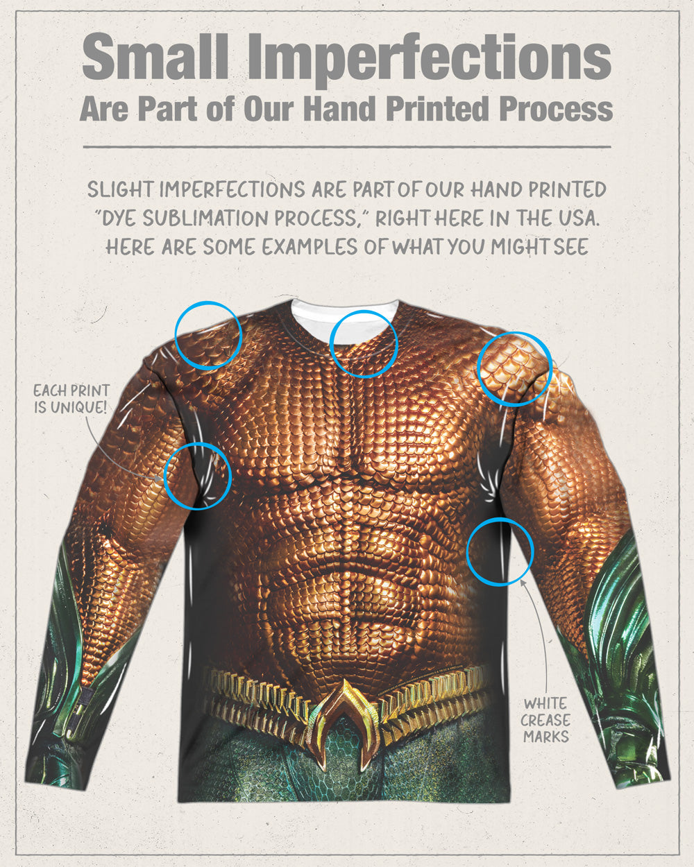 Aquaman Movie Uniform Long Sleeve Double-Sided Sublimated Halloween Costume Adult T Shirt