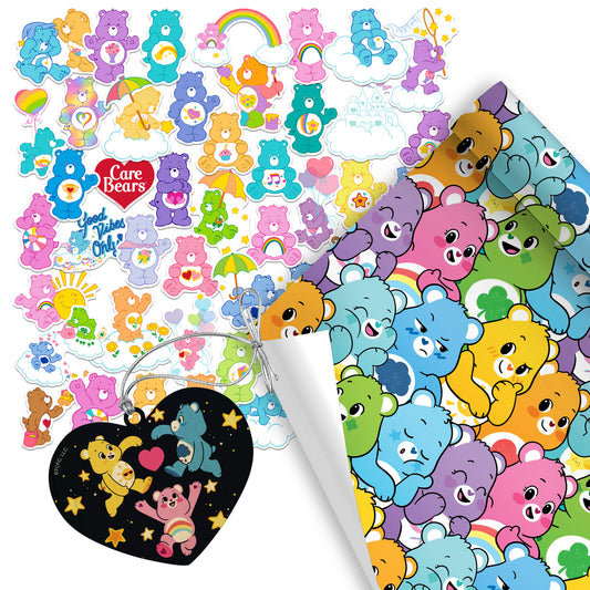 Care Bears Holiday Gift Wrap, Ornament, and Stickers Bundle