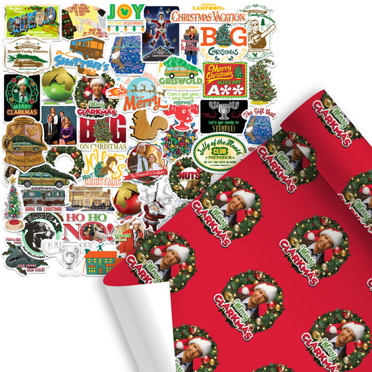 Christmas Vacation Holiday Gift Wrap + Stickers Bundle