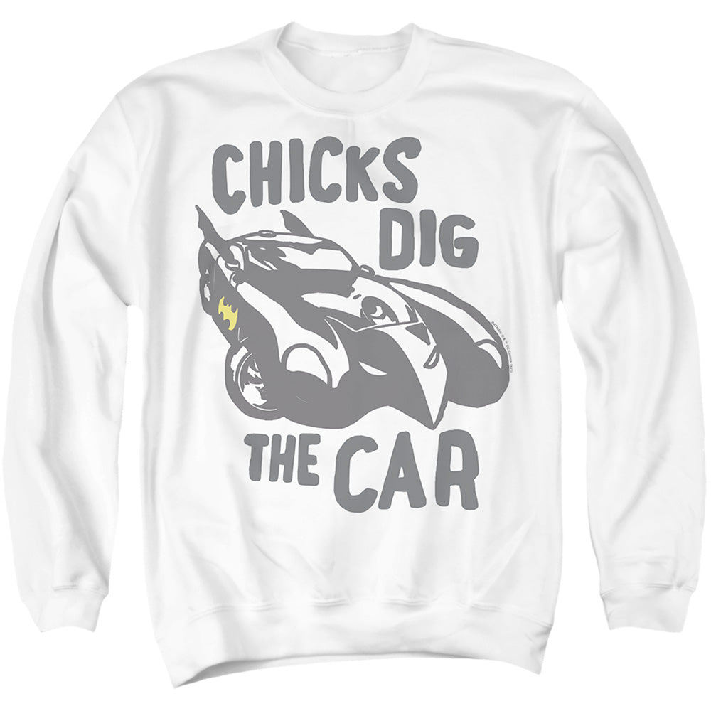 Chicks Dig The Car Batman Batmobile Crewneck Sweatshirt White