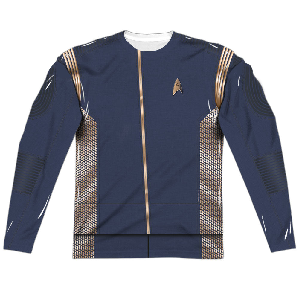 Stark Trek: Discovery Engineering Uniform Blue Long Sleeve Double-Sided Sublimated Costume Adult T Shirt