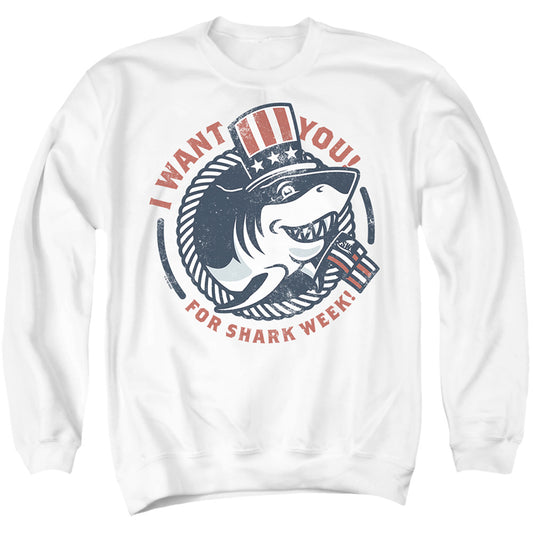 Shark Week I Want You Adult Crewneck Sweatshirt White