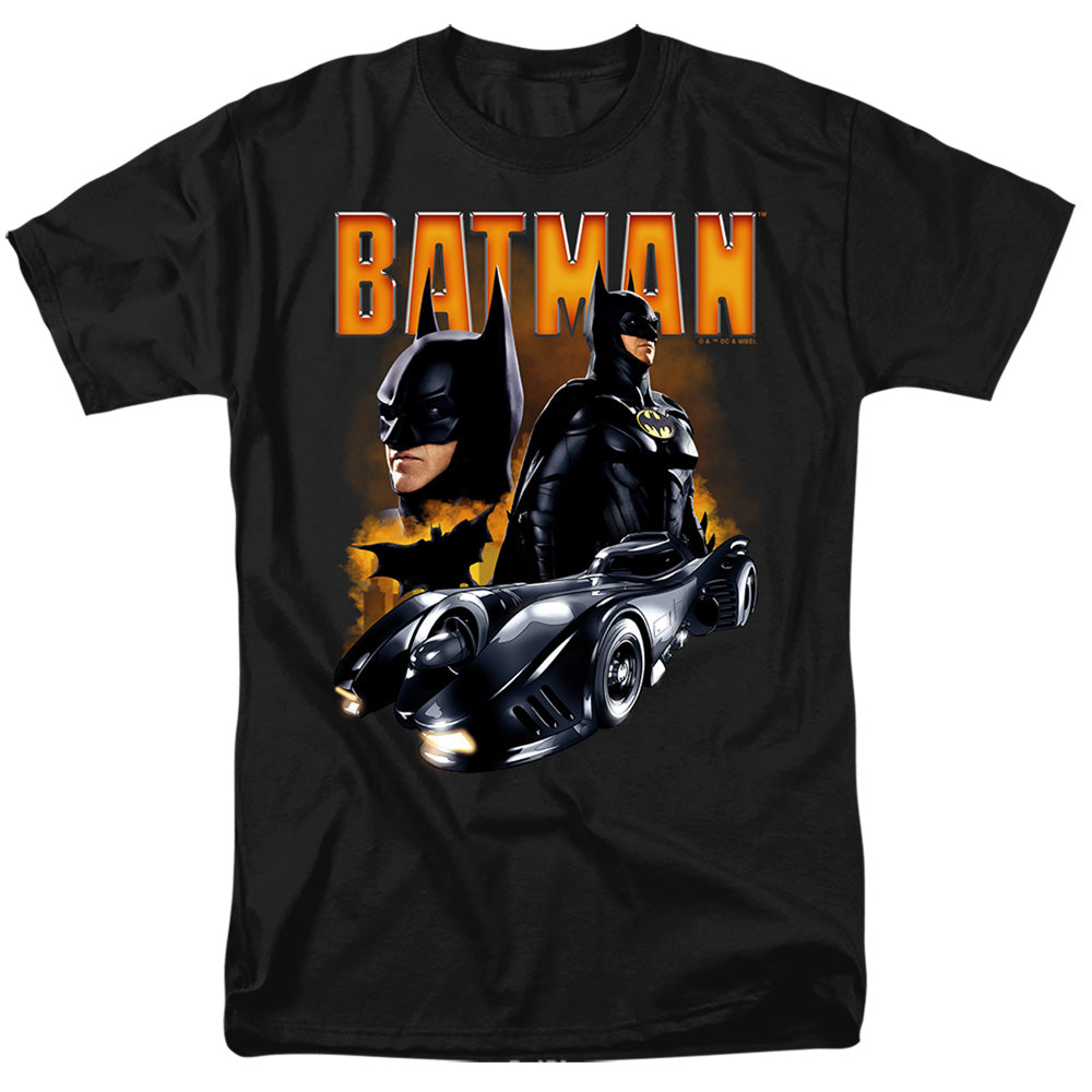 Batmobile and Batman Adult Unisex T Shirt Black