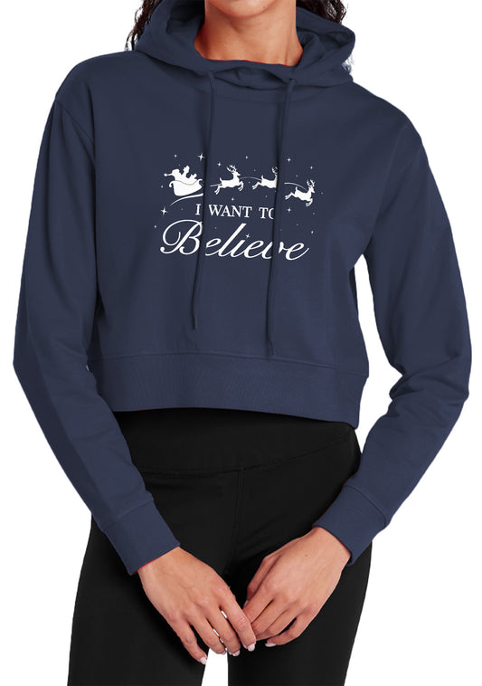 I Want to Believe Christmas Women's Sweatshirt and Cropped Hoodie Navy