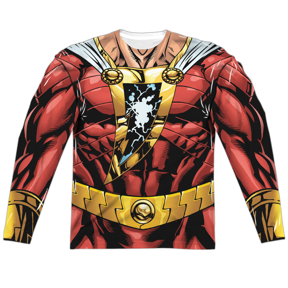 Shazam Justice League Uniform Long Sleeve Double-Sided Sublimated Costume Adult T Shirt