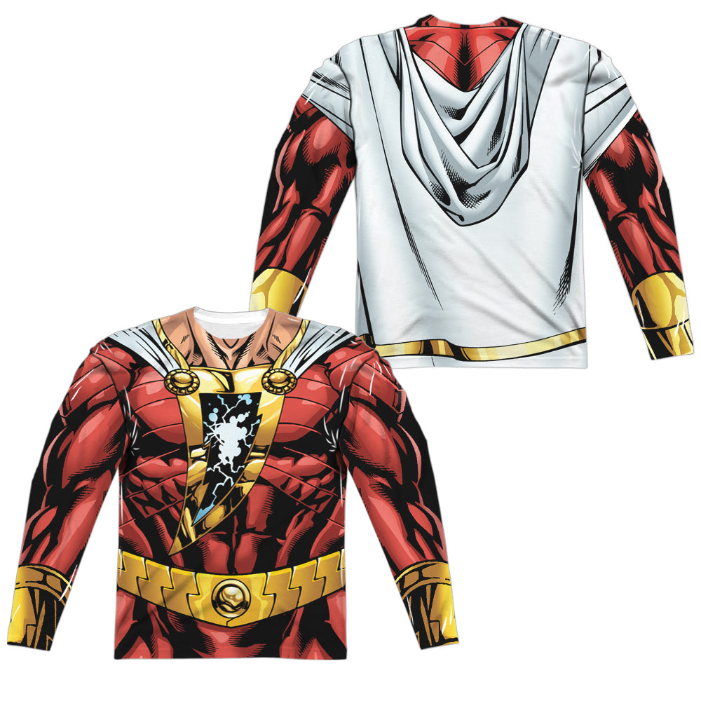 Shazam Justice League Uniform Long Sleeve Double-Sided Sublimated Costume Adult T Shirt