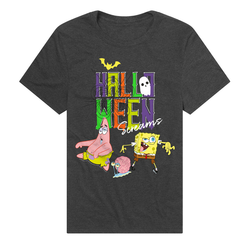 Spongebob Halloween Screams Adult Unisex T Shirt Charcoal