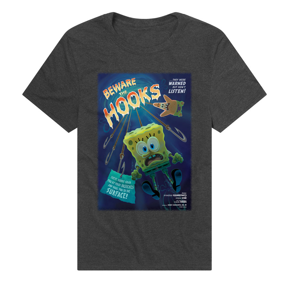 Spongebob Beware The Hooks Adult Unisex T Shirt Charcoal