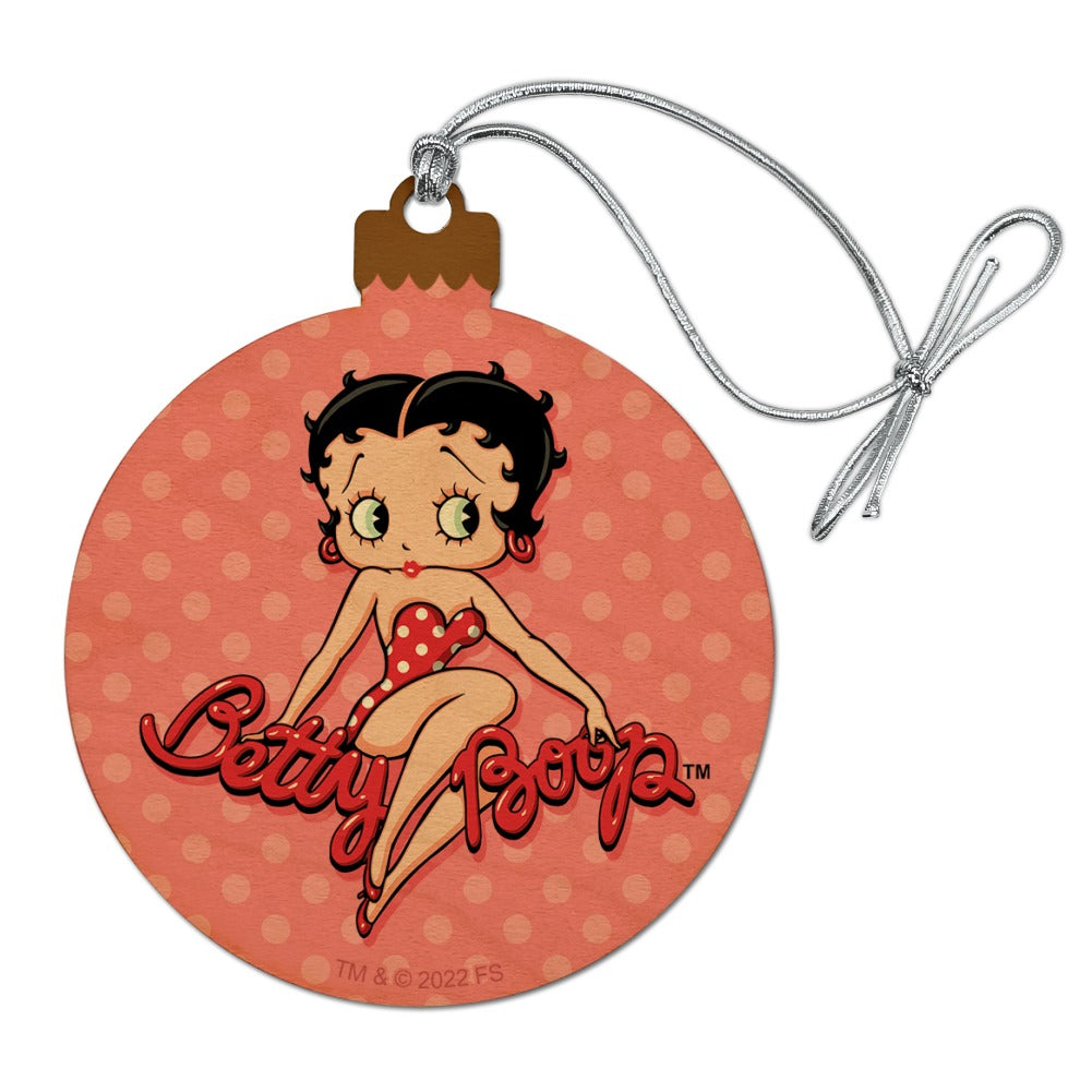 Betty Boop Pink Polka Dots Wood Christmas Tree Holiday Ornament